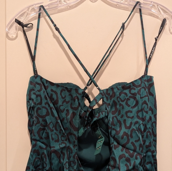 For Love And Lemons Green Wendy Strappy Green Leopard Print Mini Dress Large NWT - Picture 9 of 13